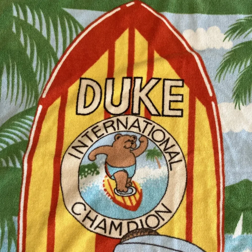 Vintage Seven Seas Duke Surfing Bear Hawaii Bear Unique RARE Beach Towel Cotton
